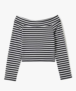 Tee-shirt manches longues avec col Bardot coupe courte femme